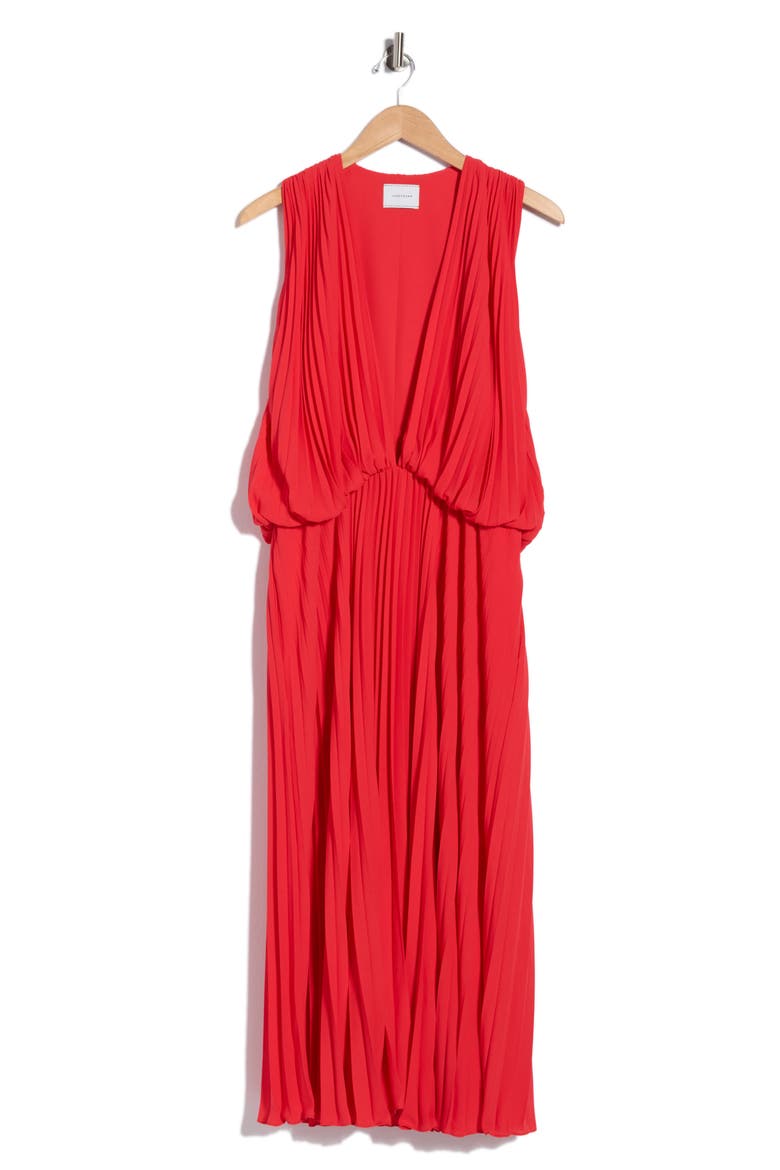 Sleeveless Plissé Dress, Main, color, RED