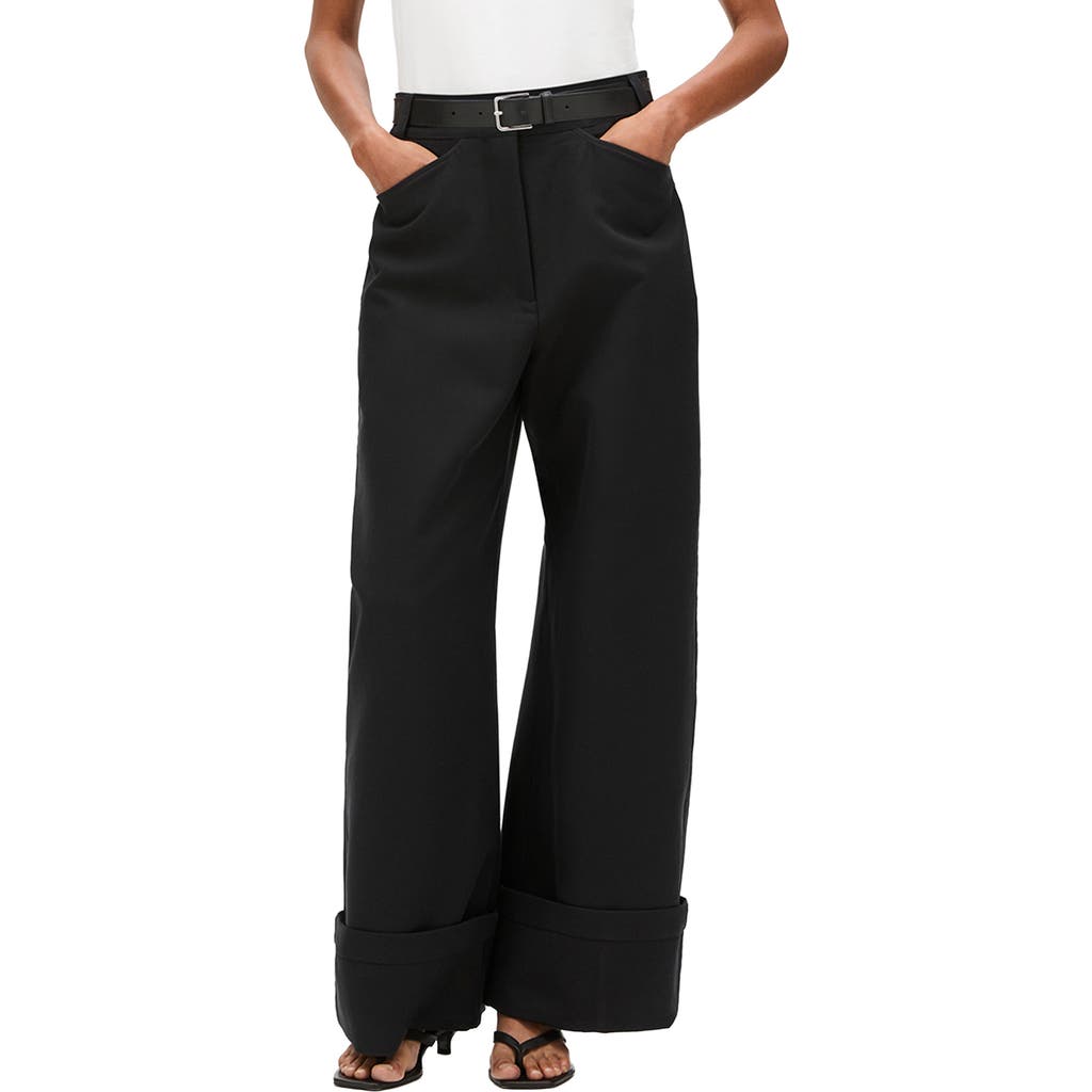 Another Tomorrow Wide Cuff Pant In Black