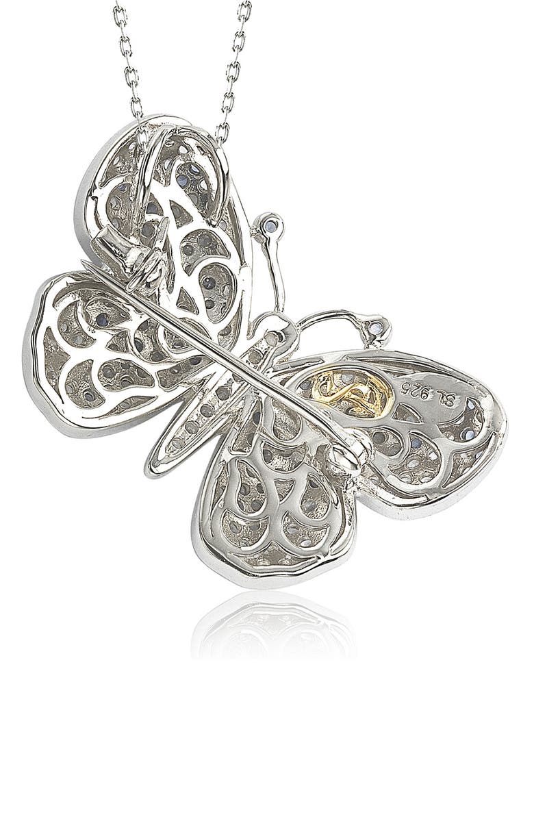 SUZY LEVIAN Sterling Silver Lab Grown White Sapphire & Blue Sapphire Butterfly Brooch Pendant Necklace, Alternate, color, Blue