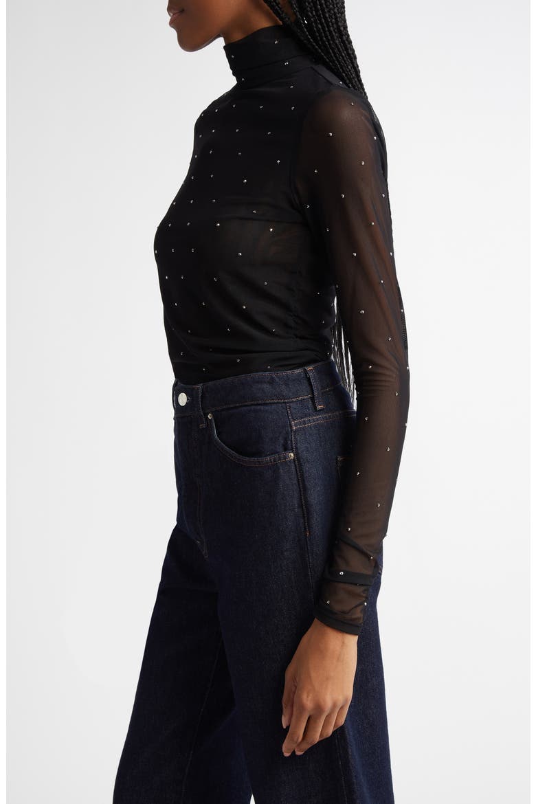 Embellished Mesh Turtleneck Top, Alternate, color, BLACK/ SILVER
