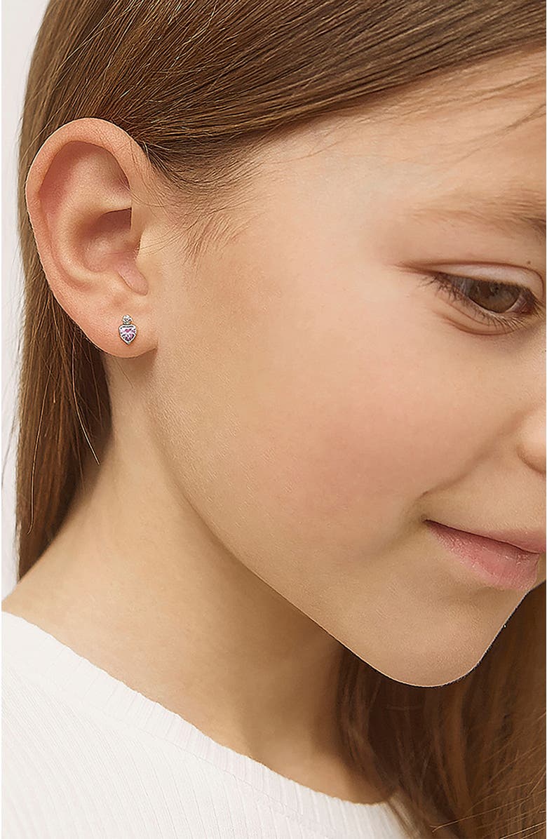 In Season Jewelry 14k Royal Heart Cubic Zirconia Earrings, Alternate, color, Pink