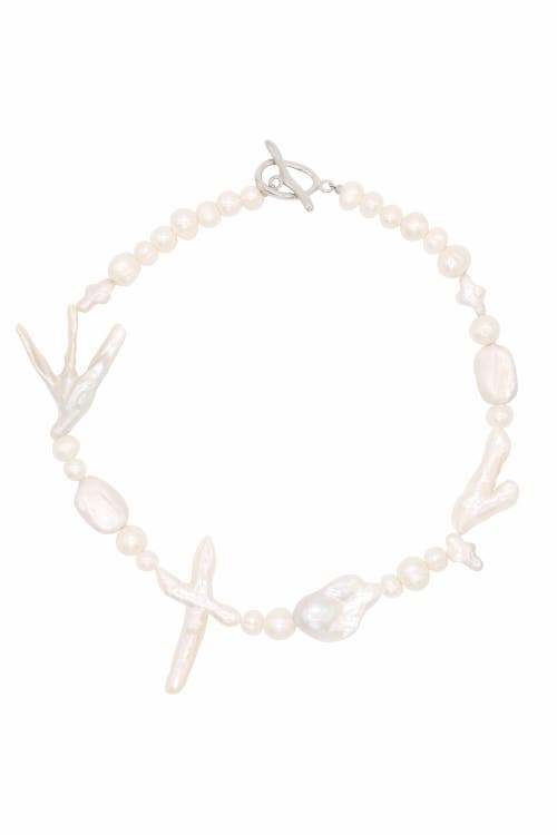 Velvet Luna Pearl Cross Necklace In White