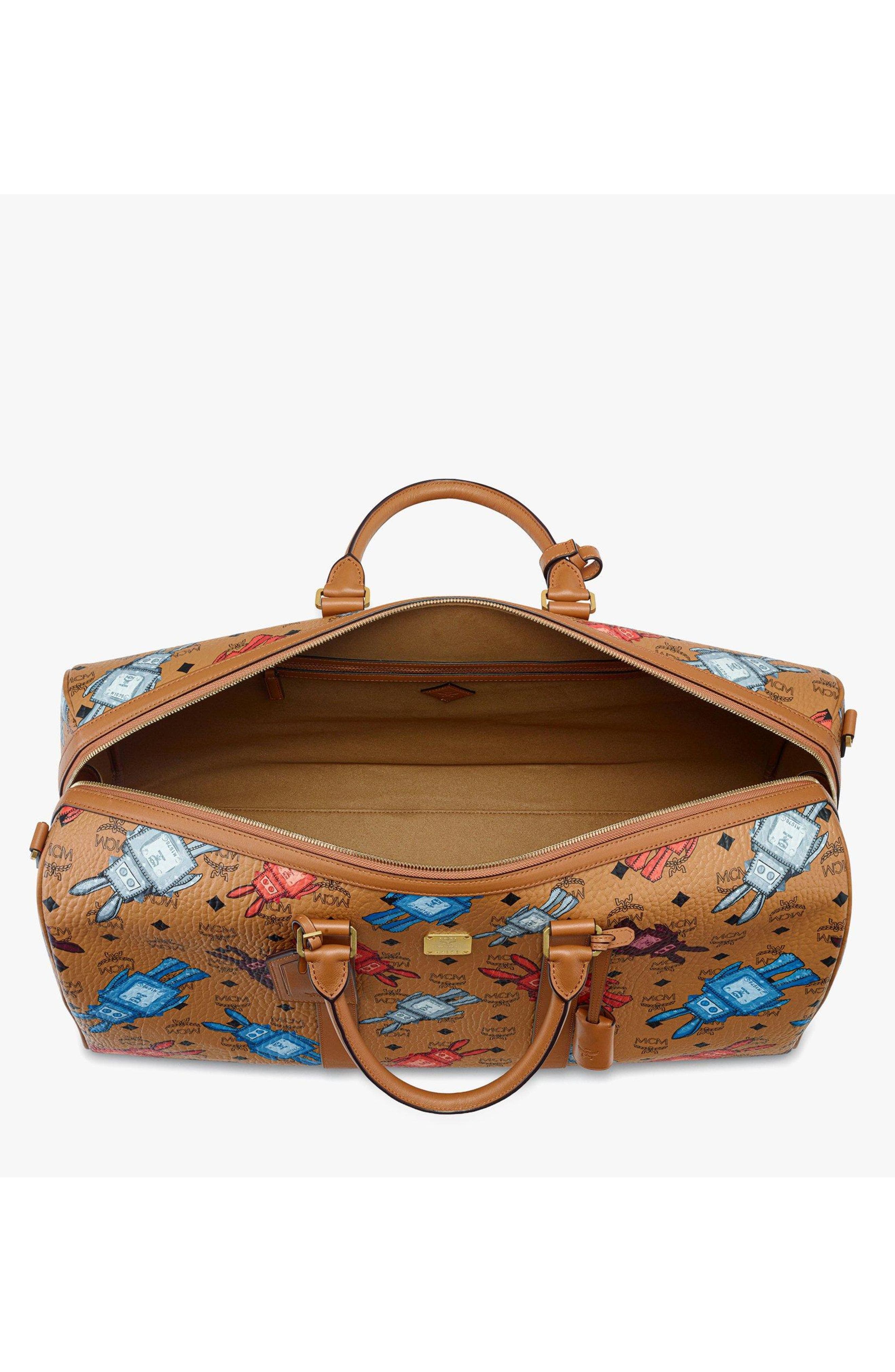 MCM X-Large Ottomar Weekender Bag in Rabot Visetos, Alternate, color, Cognac