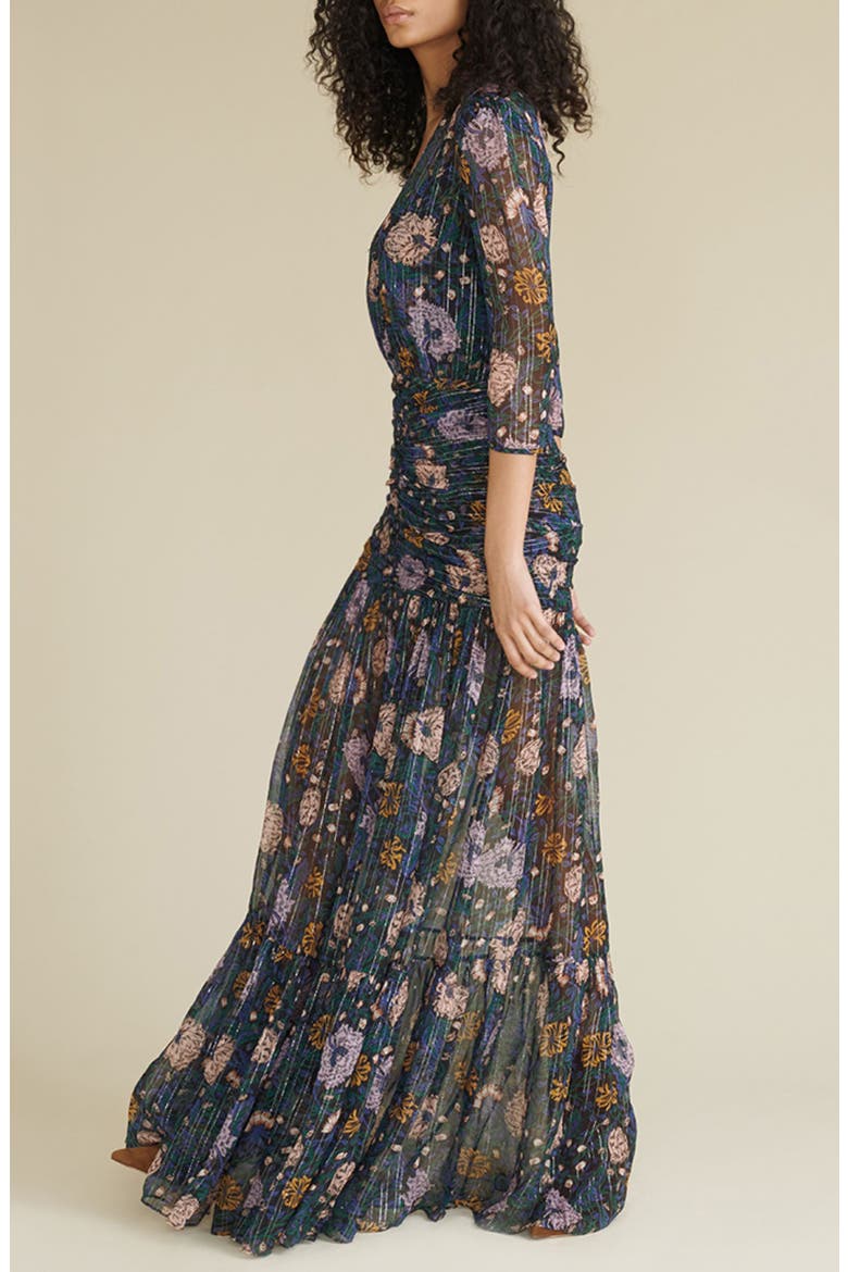 Milja Floral Metallic Thread Silk Blend Dress, Alternate, color, BLACK MULTI