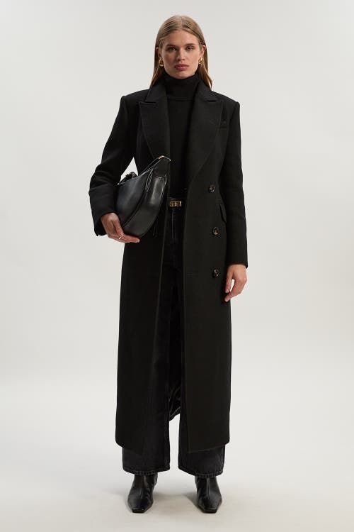 Karen Millen Wool Blend Tailored Fitted Maxi Coat In Black