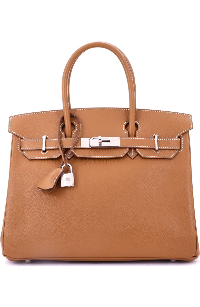 Pre-Owned Hermes Birkin Handbag Brown Epsom with Palladium Hardware 30, Main, color, Gold
