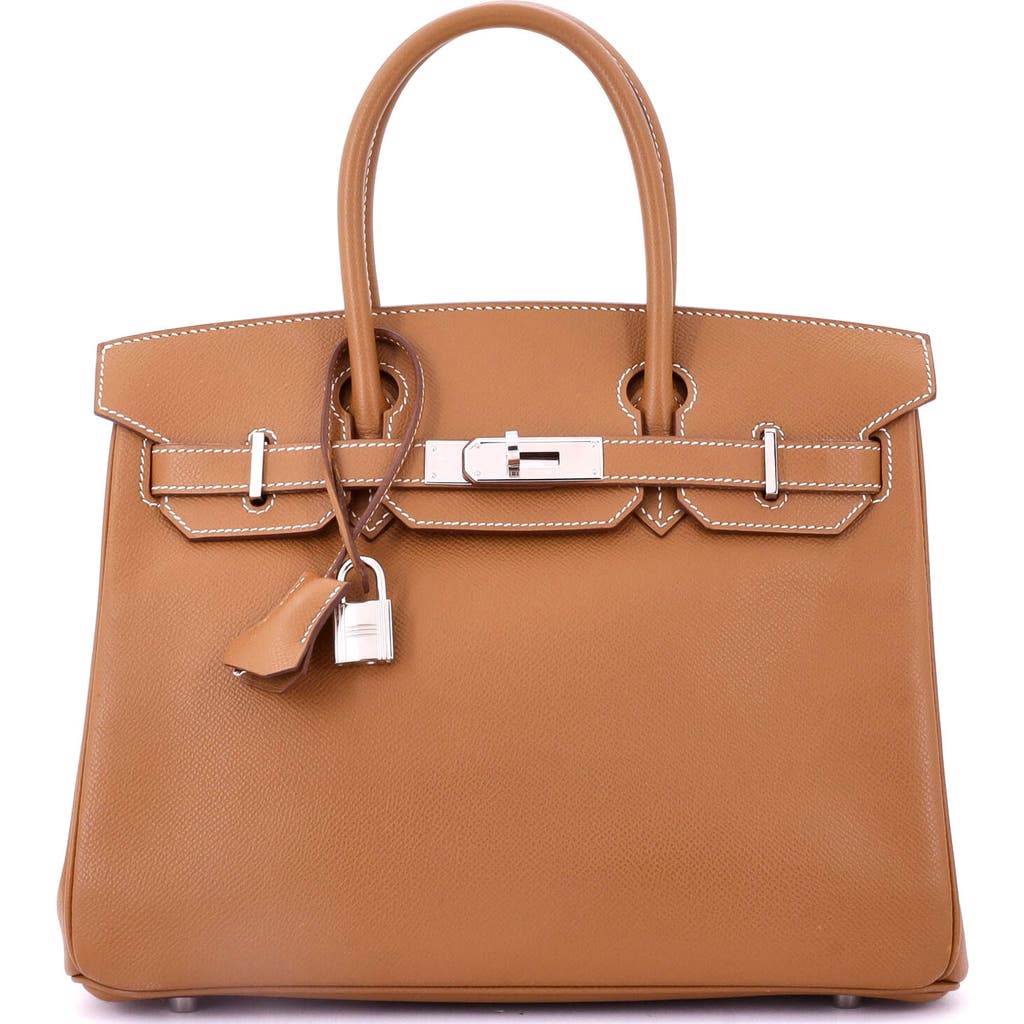 Pre-owned Hermes Hermes Birkin Handbag Brown Epsom With Palladium Hardware 30 In Gold
