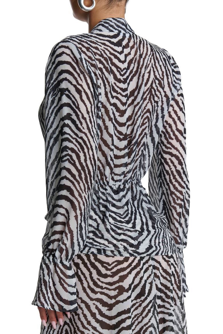 Plunge Tie Front Chiffon Top, Alternate, color, ZEBRA WHITE/ BLACK