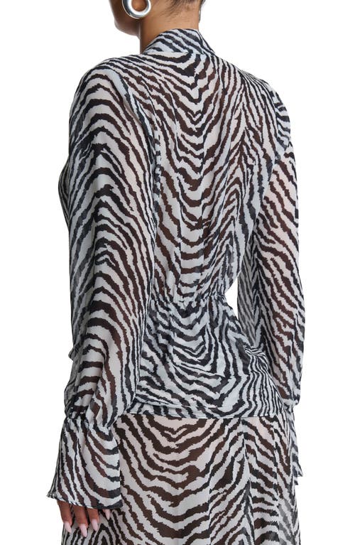 Naked Wardrobe Plunge Tie Front Chiffon Top In Gray