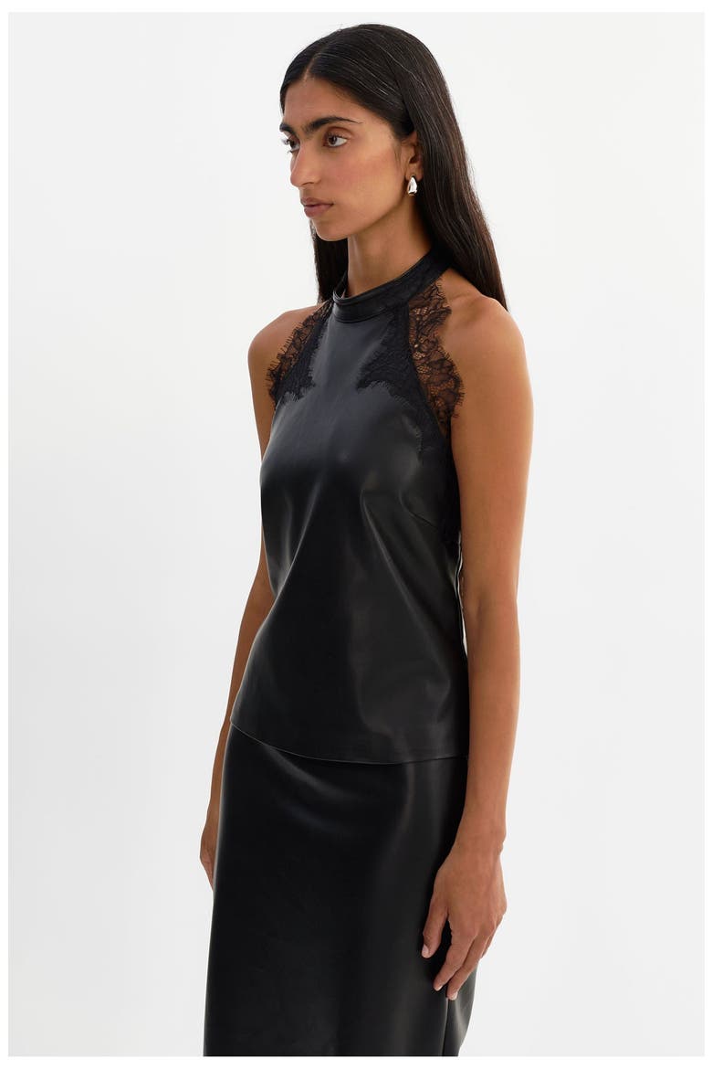 GINNY | Laced Faux Leather Top, Alternate, color, Black