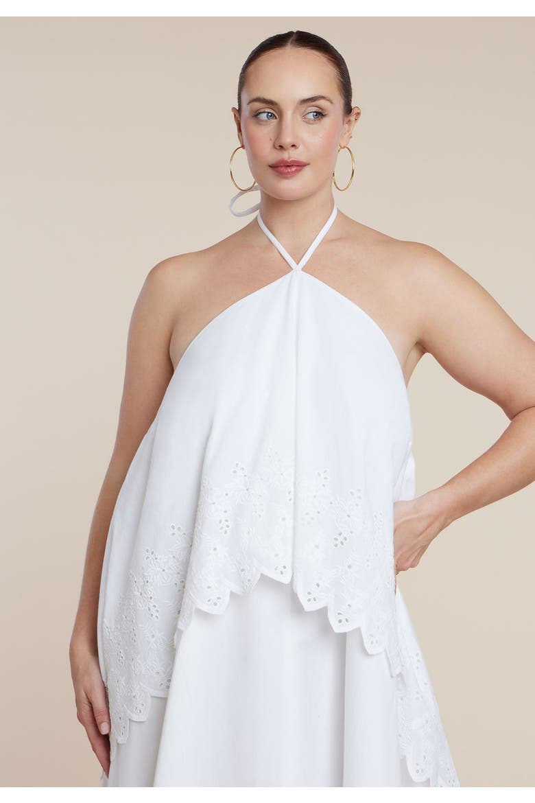 Embroidered Eyelet Halter Maxi Dress, Alternate, color, PRISTINE WHITE