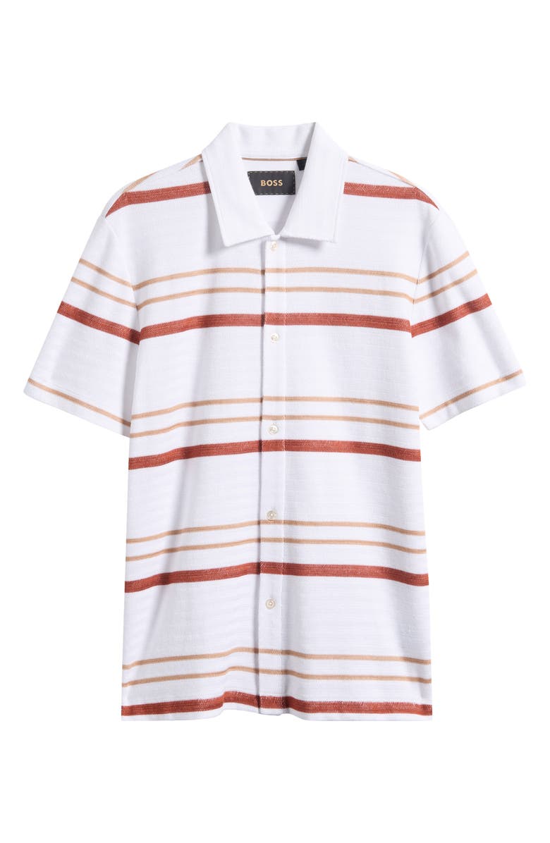 BOSS Pitti Stripe Short Sleeve Button-Up Shirt, Main, color, White