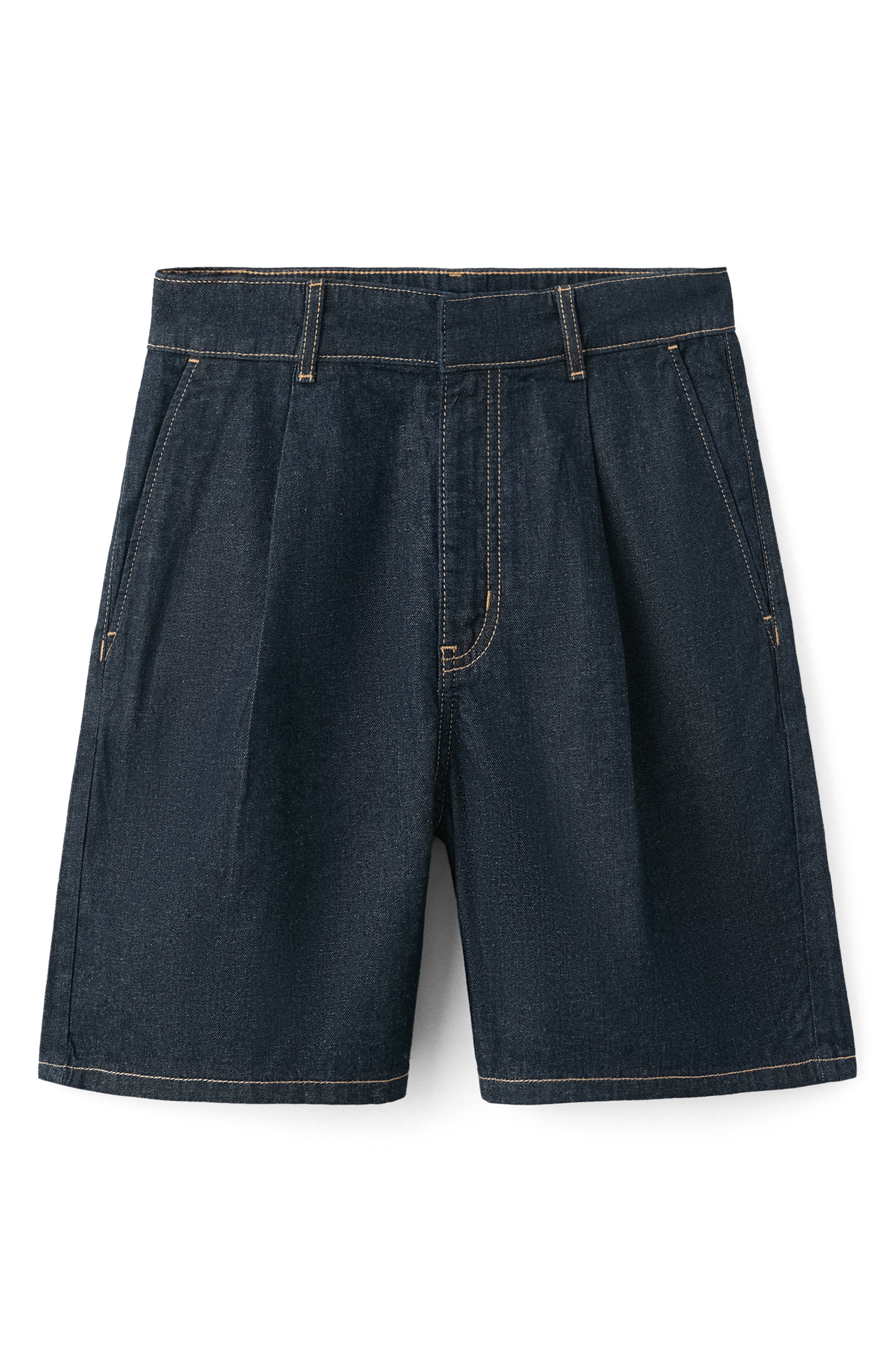 Pleated Cotton & Linen Denim Bermuda Shorts - image 2