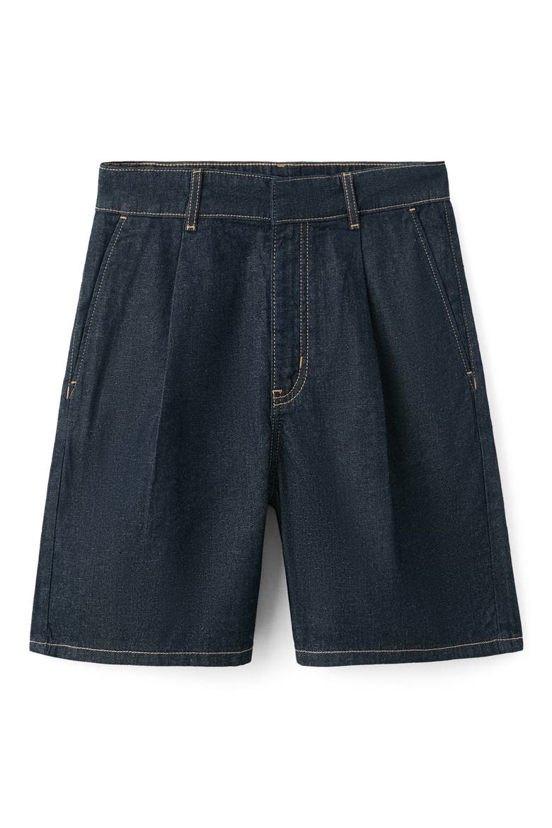 Pleated Cotton & Linen Denim Bermuda Shorts, Alternate, color, OPEN BLUE