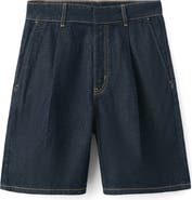 MANGO Pleated Cotton & Linen Denim Bermuda Shorts