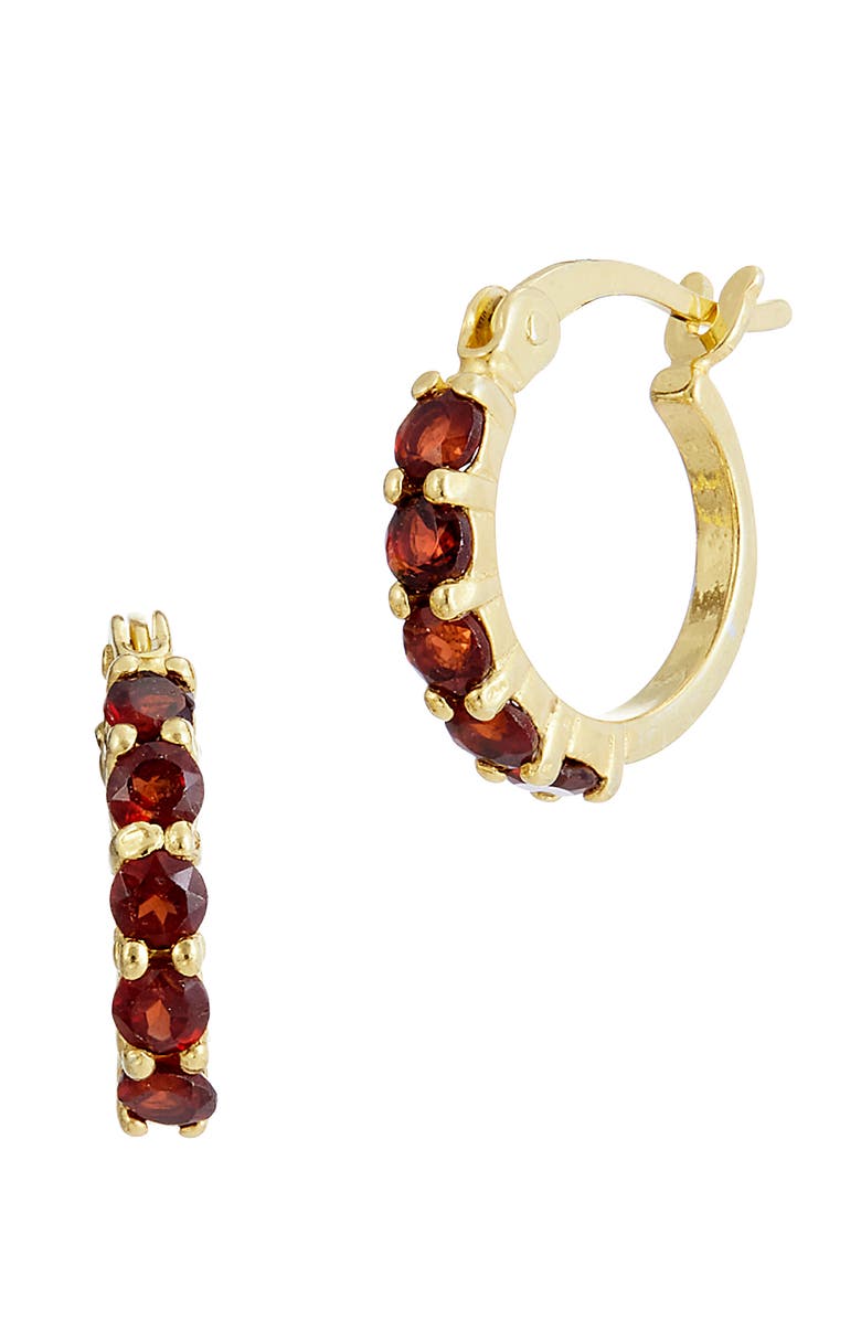 SAVVY CIE JEWELS Garnet Cubic Zirconia Hoop Earrings, Main, color, Burgundy/ Yellow Gold