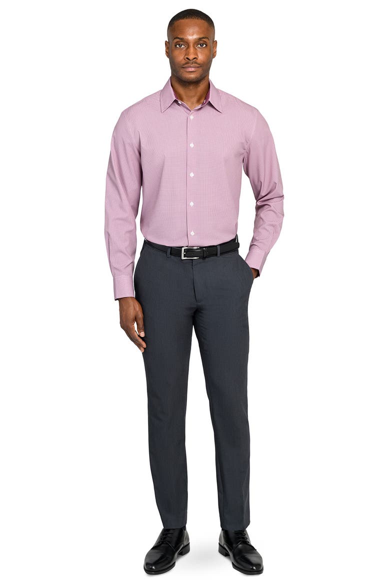 Regular Fit Red Micro Houndstooth Performance Dress Shirt, Alternate, color, MAROON