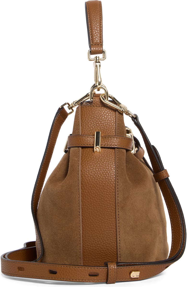 Furla Aura Mini Drawstring Bucket Bag, Alternate, color, Suede Cognac