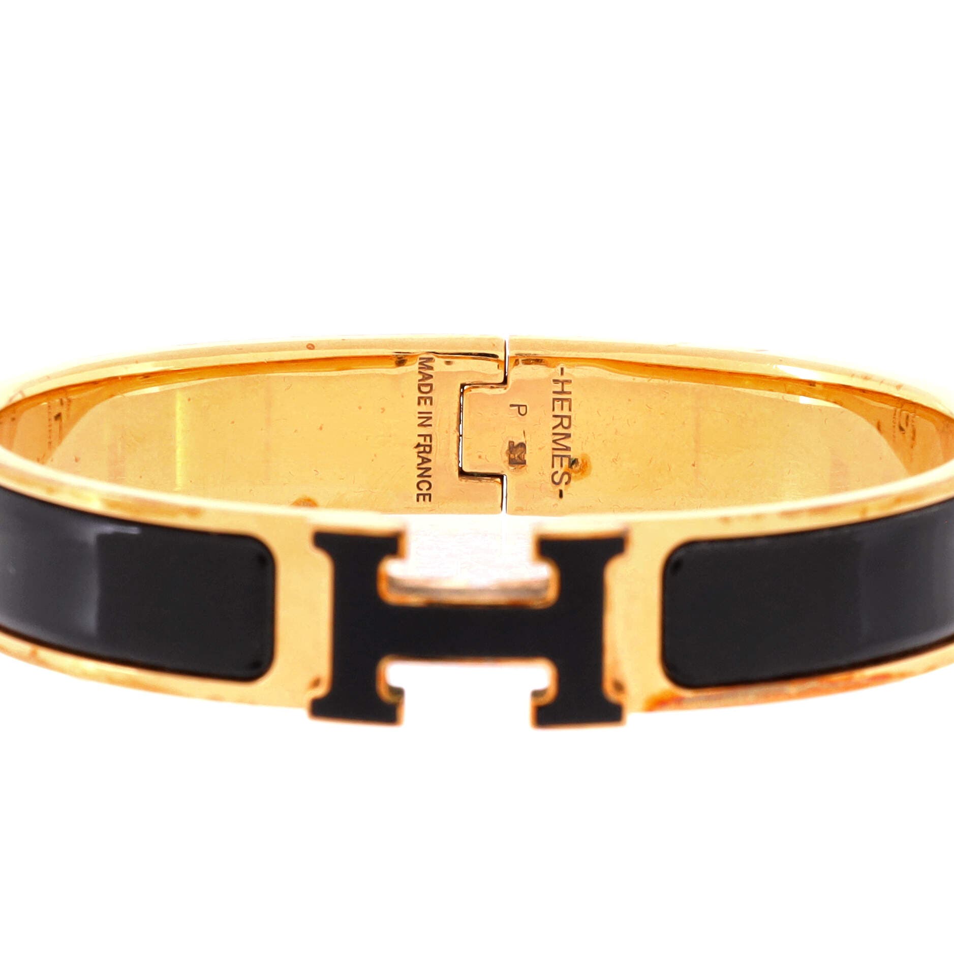 Pre-Owned Hermes Clic H Bracelet Enamel Narrow, Alternate, color, Black