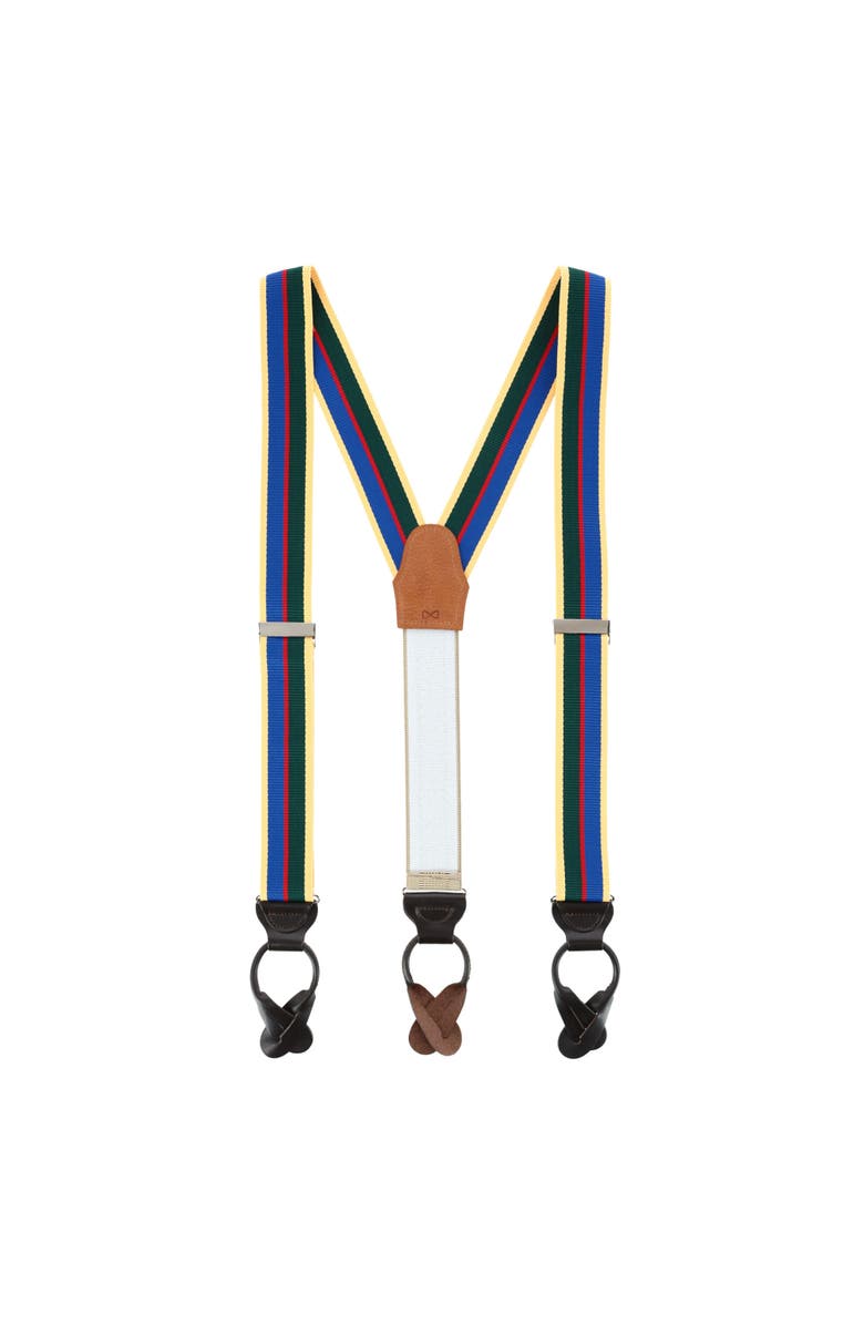 Trafalgar Sumner 35mm Grosgrain Weave Striped Button End Suspenders, Alternate, color, Yellow Stripe