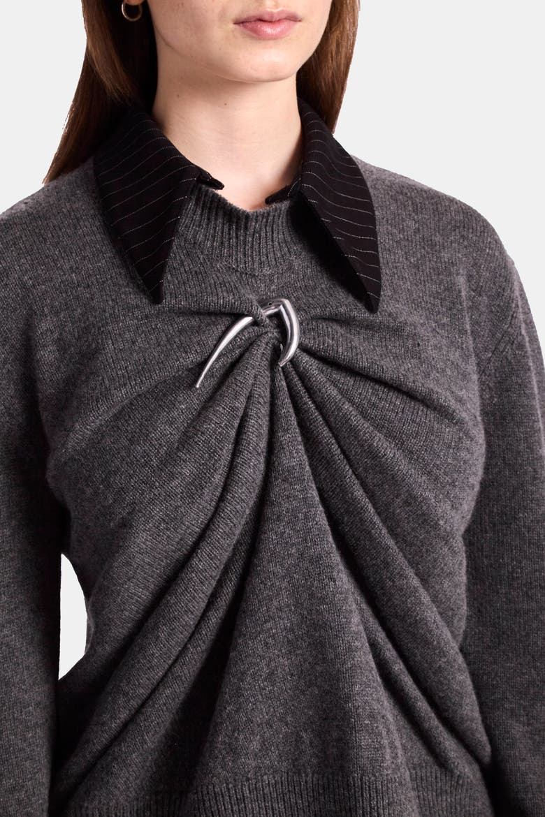 Draped Merino Cashmere Sweater, Alternate, color, Charcoal