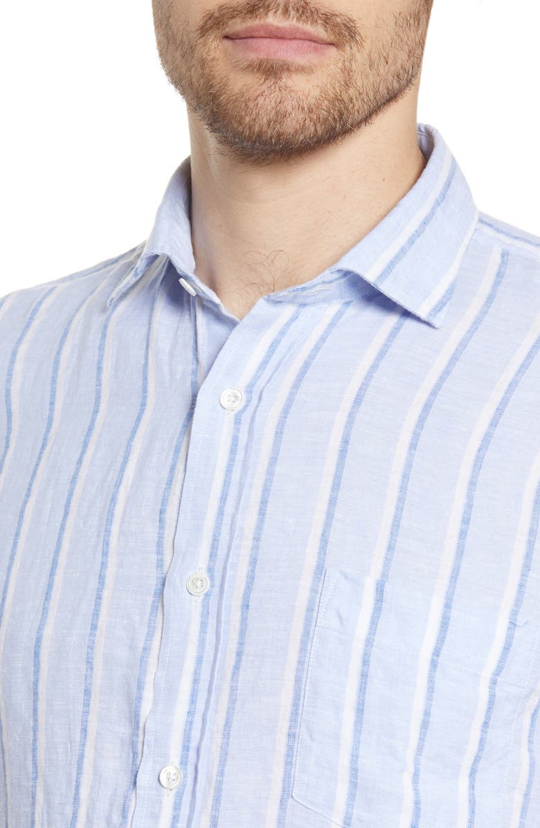 Hartford Paul Regular Fit Stripe Linen Button-Up Shirt, Alternate, color,