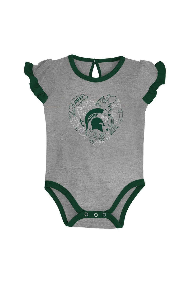 Outerstuff Girls Newborn & Infant Green/Heather Gray Michigan State Spartans Too Much Love Two-Piece Bodysuit Set, Alternate, color, 