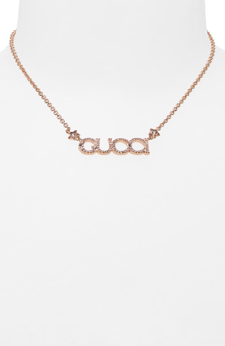 Gucci Crystal Script Necklace, Alternate, color,
