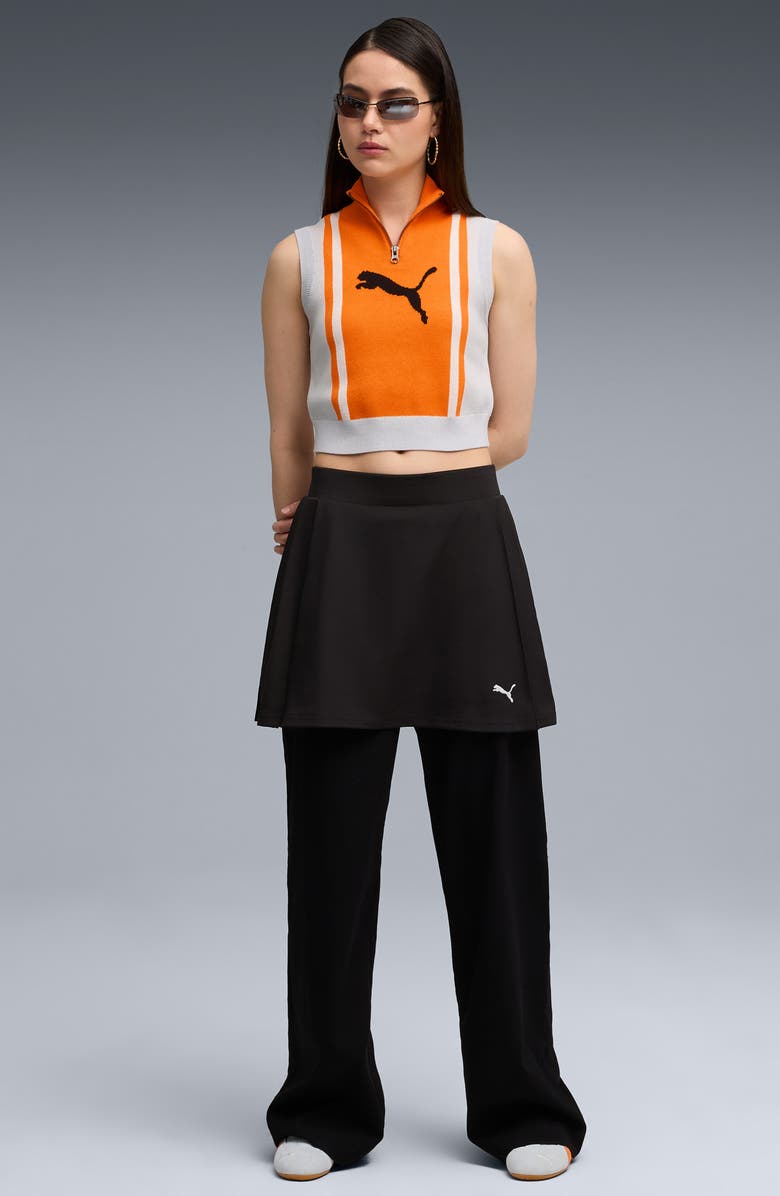 PUMA Future Archive Jacquard Sleeveless Half Zip Knit Crop Top, Alternate, color, Silver Mist/ Orange Glow