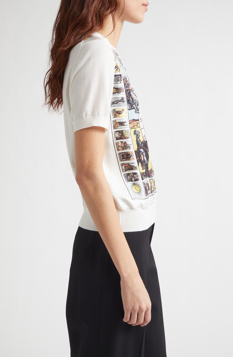 Burberry Sandrina Tarot Mixed Media Short Sleeve Sweater, Alternate, color, Seaside Blue Pattern