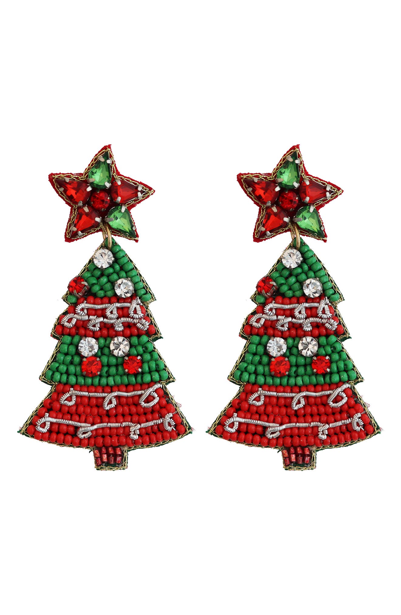 Panacea Beaded Christmas Tree Drop Earrings