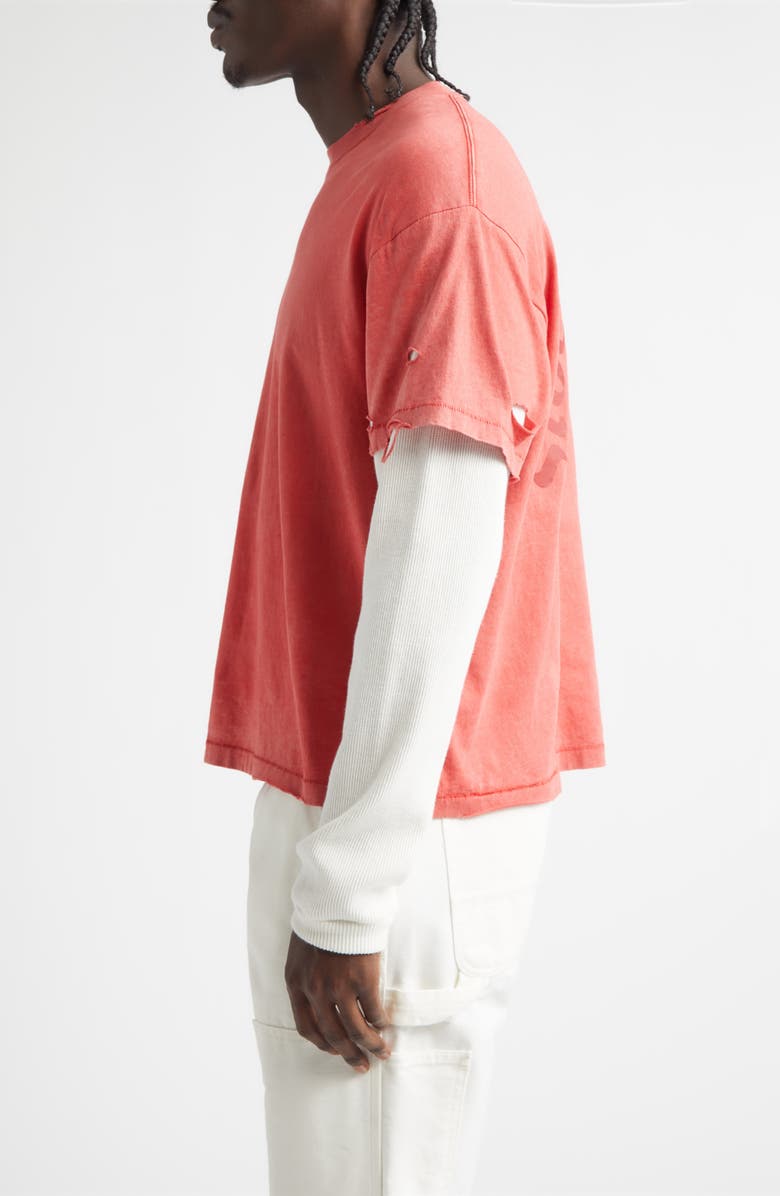 STOCKHOLM SURFBOARD CLUB Distressed Box Layered Organic Cotton Logo T-Shirt, Alternate, color, Signature Red