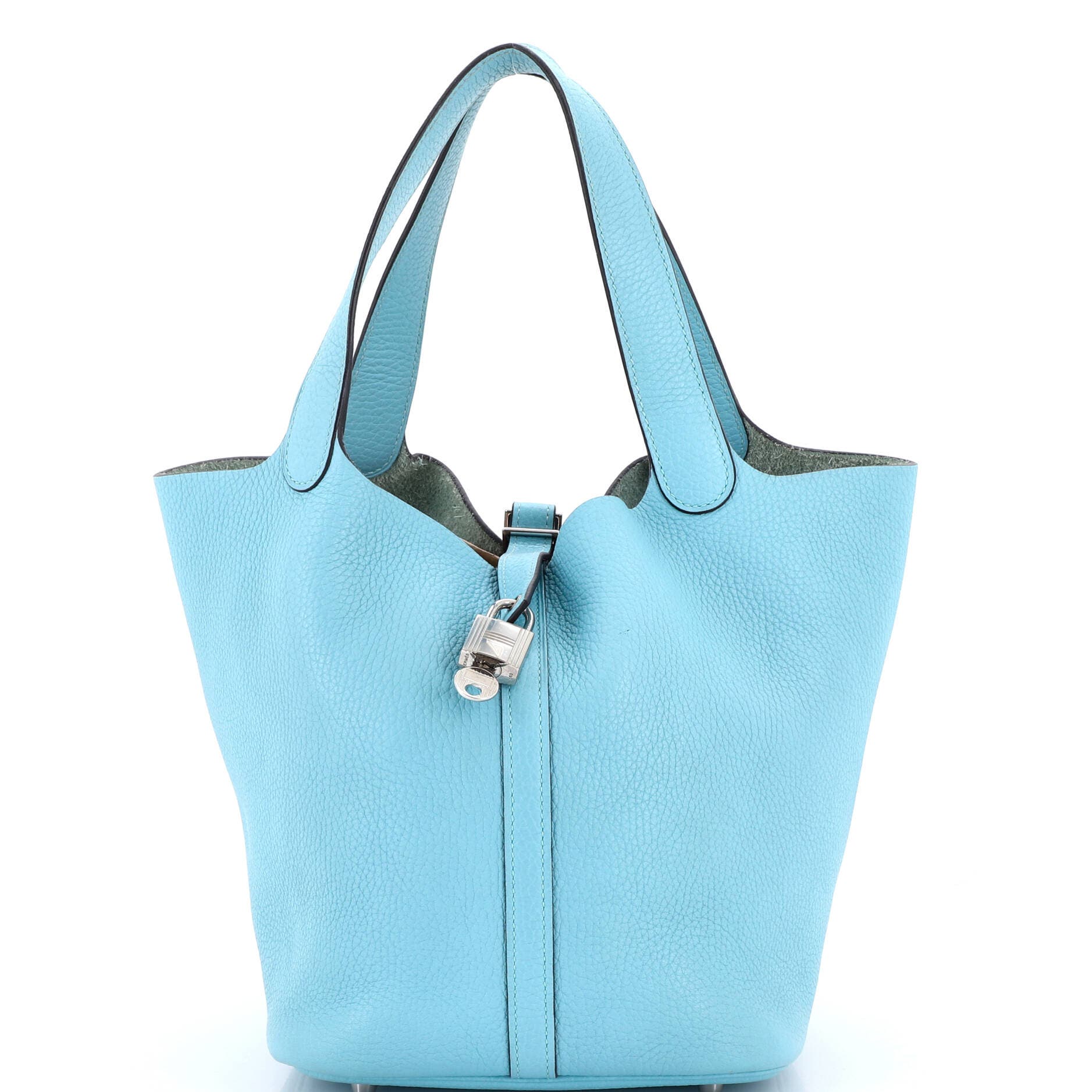 Pre-Owned Hermes Picotin Lock Bag Clemence MM, Main, color, Bleu Atoll