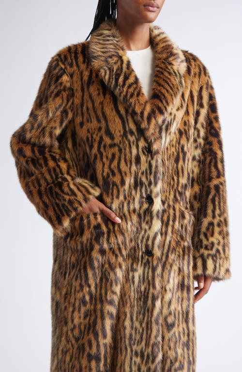 Stand Studio Marceline Leopard Print Faux Fur Coat In Brown