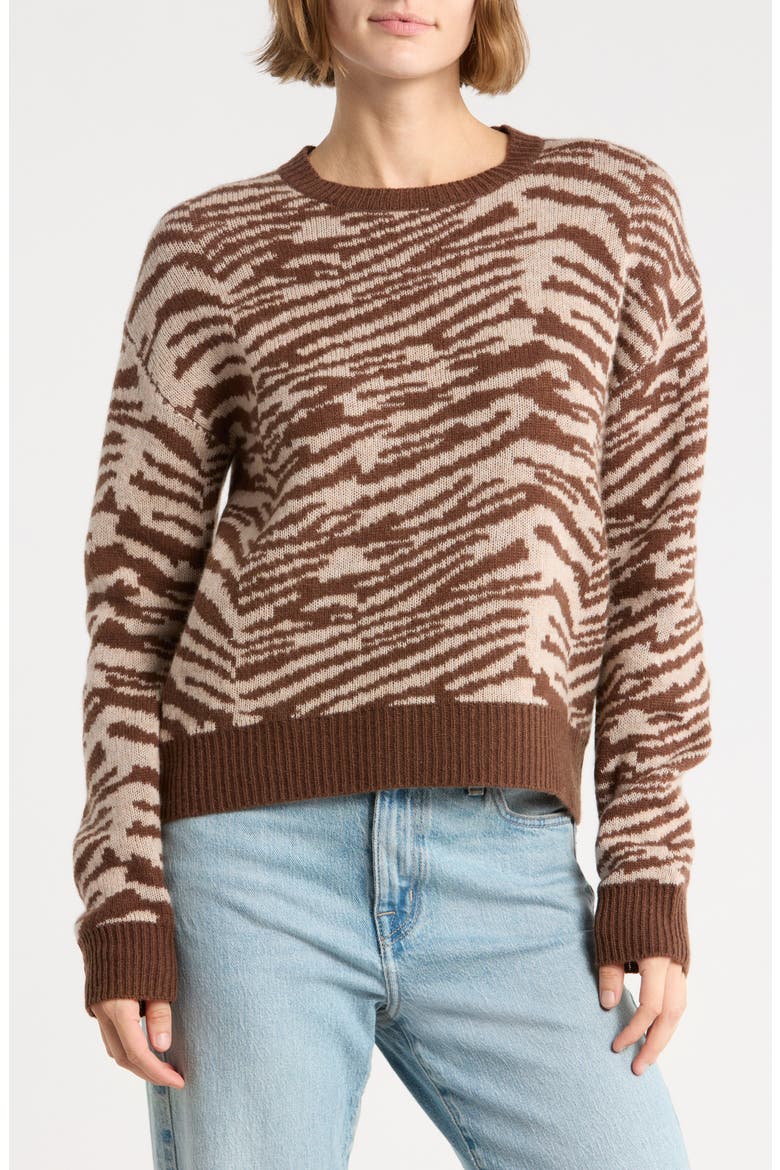 Zebra Jacquard Crewneck Sweater, Main, color, ZEBRA NEUTRAL