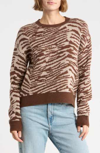 Zebra Jacquard Crewneck Sweater