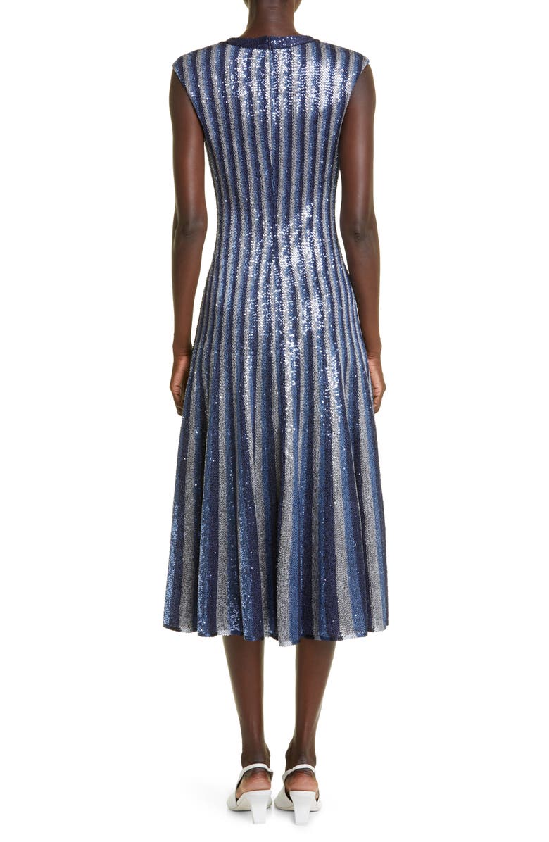 ST. JOHN Sequin Stripe Fit & Flare Midi Dress, Alternate, color,