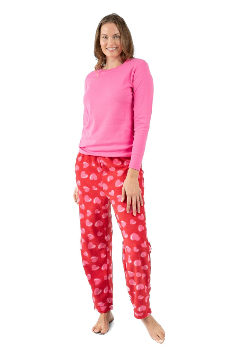 Women's Cotton Top & Fleece Pants Printed Matching Family Holiday Pajama Set, Main, color, Heart