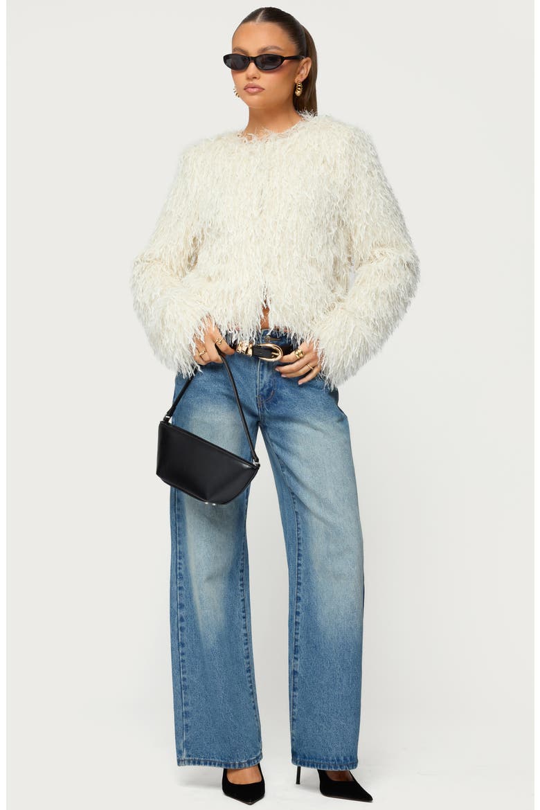 Aleandra Fringe Faux Fur Crop Jacket, Alternate, color, CREAM