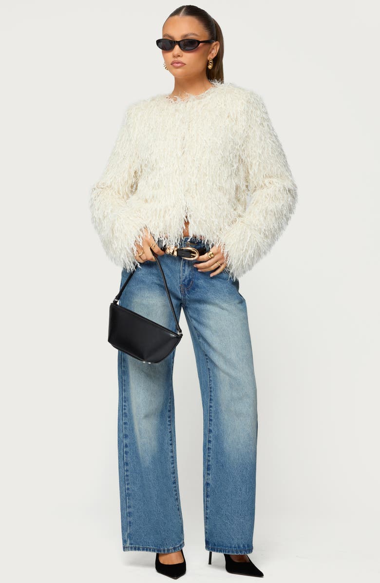 EDIKTED Aleandra Fringe Faux Fur Crop Jacket, Alternate, color, 