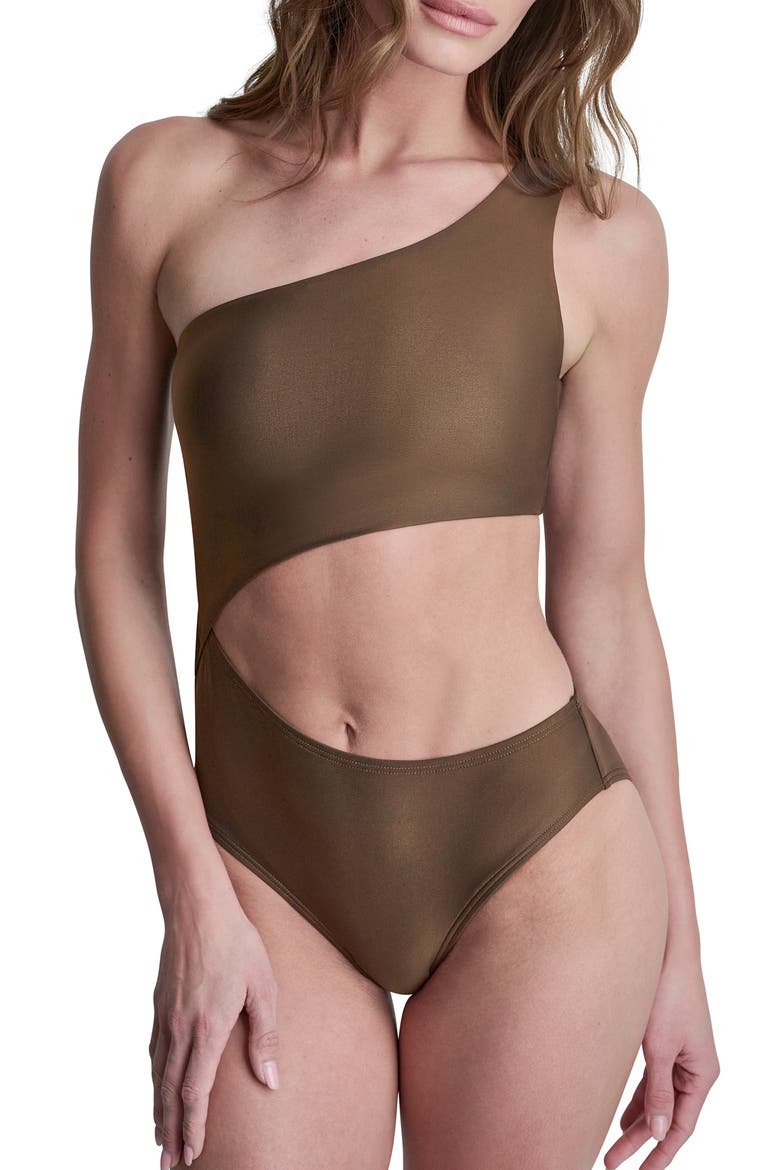 One-Shoulder One-Piece Swimsuit, Main, color, MOCHA