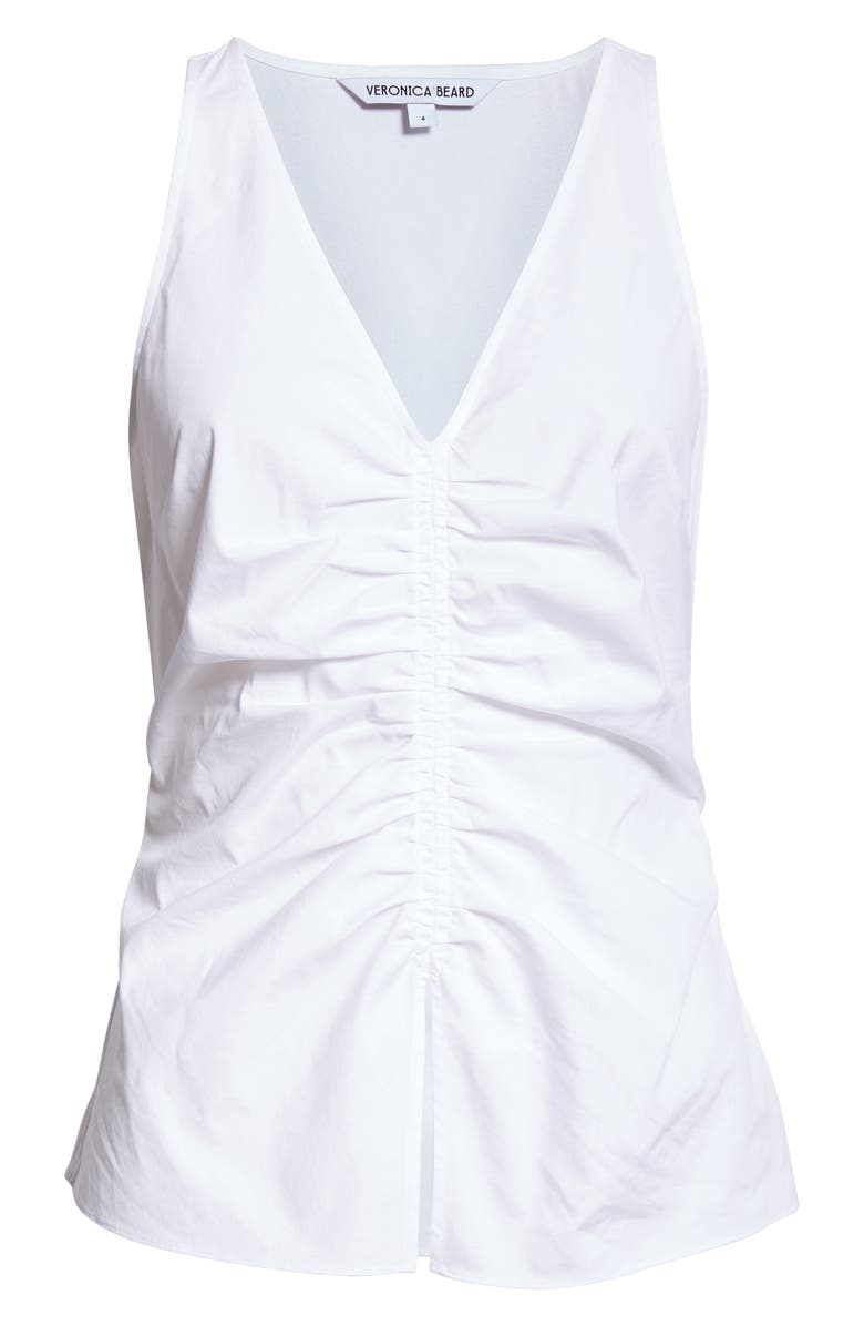 Veronica Beard Oya Center Ruched Stretch Cotton Top, Alternate, color, White
