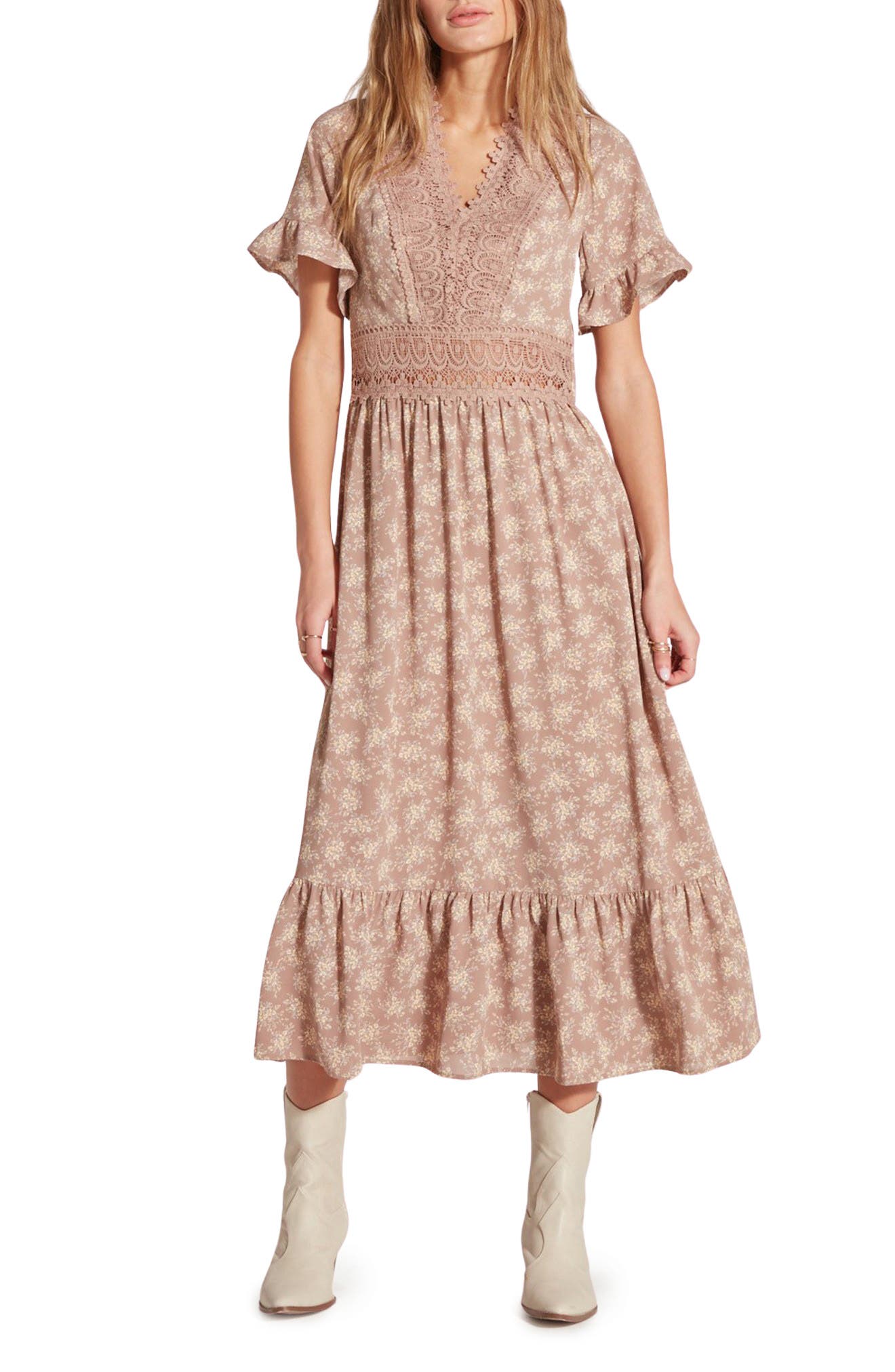 WISHLIST Floral Short Sleeve Midi Dress