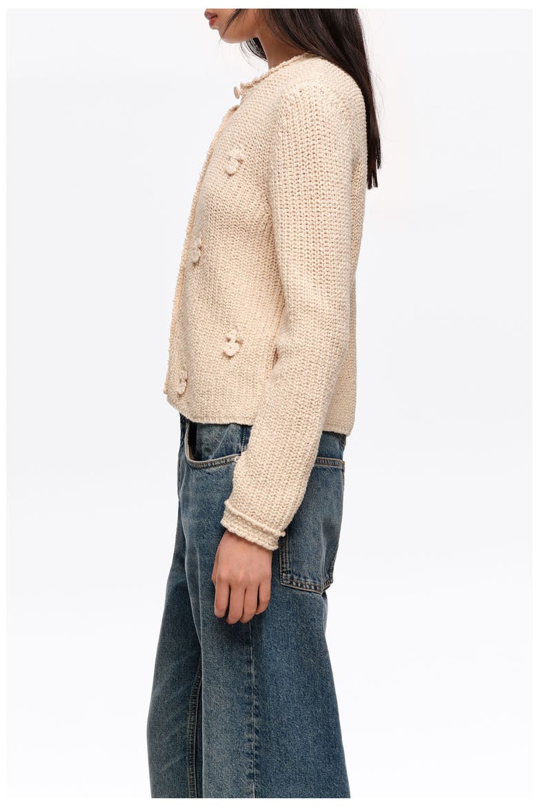 Cotton Cardigan With Flat Bobbles, Alternate, color, BEIGE
