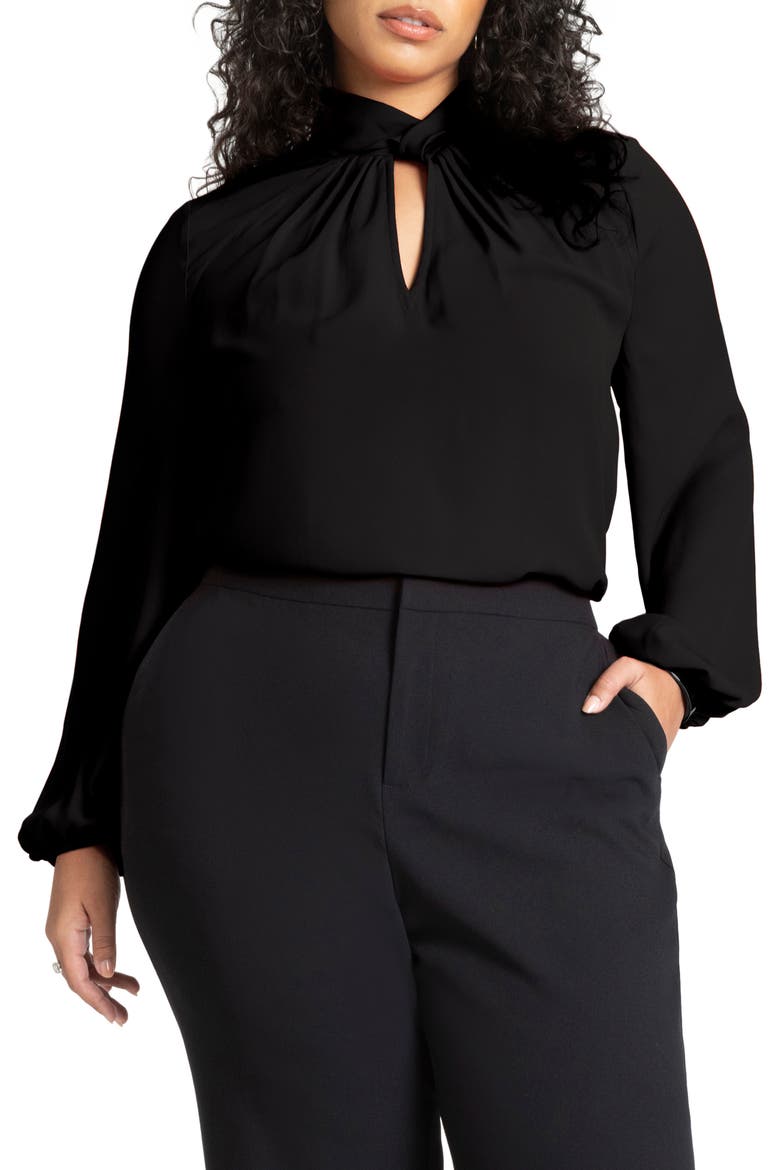 Twist Neck Cutout Top, Main, color, BLACK ONYX