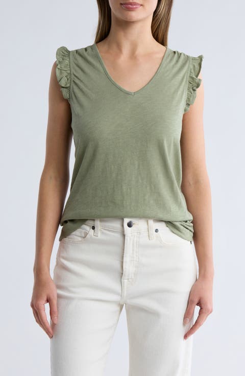 Ruffle V-Neck Organic Cotton Tank