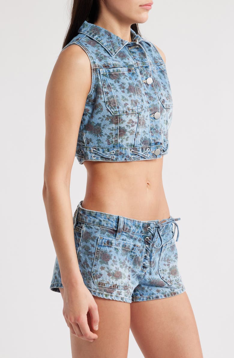 PTCL Fae Floral Print Crop Denim Vest, Alternate, color, Indigo