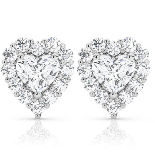 Bliss Diamond 1.30ct Heart Shape Diamond Halo Studs Or Gold Lab Grown In 14k White Gold