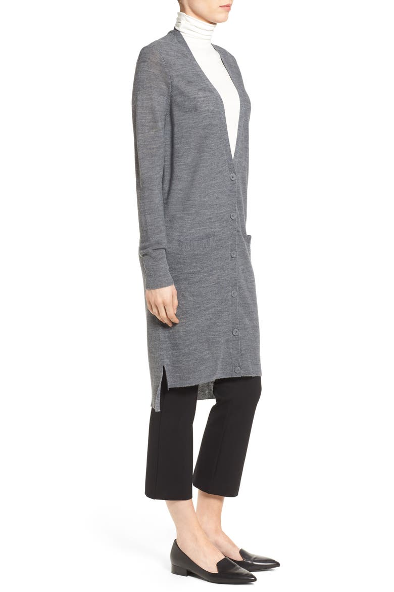 Merino Blend Long Cardigan, Alternate, color, GREY DARK HEATHER