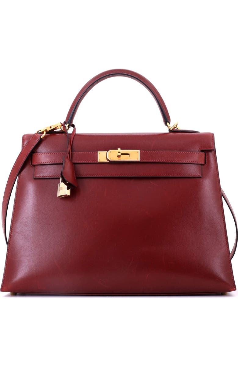 Pre-Owned Hermes Kelly Handbag Red Box Calf with Gold Hardware 32, Main, color, Rouge H